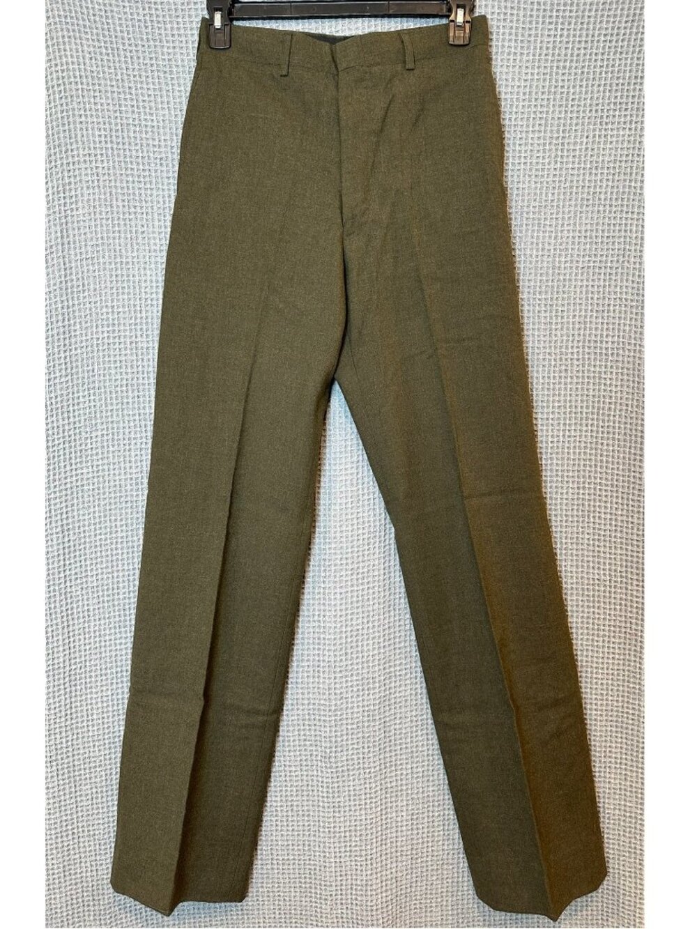 Vtg 1950s 60s Olive Wool Trousers Mens 30x36 High Rise Tailored USA Mid Century